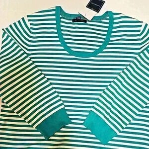 Land's End Women's sweater top sz XL 3/4 sleeve striped green and white …